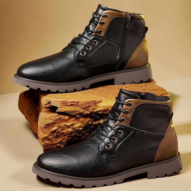 Leather Work Fabric - 가죽 남성 발목 부츠 플러스 사이즈