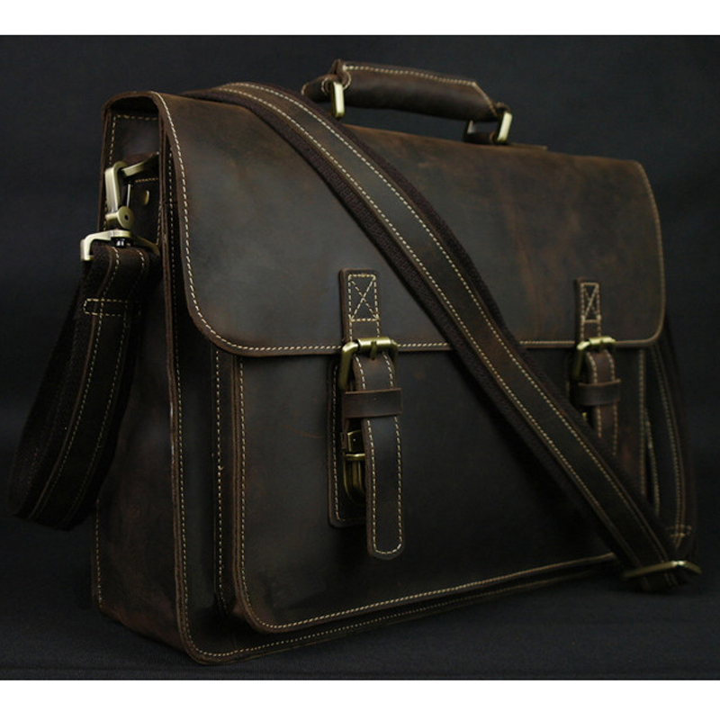 Leather Work Bag Laptop - 남성용 빈티지 크레이지 호스 정품 가죽