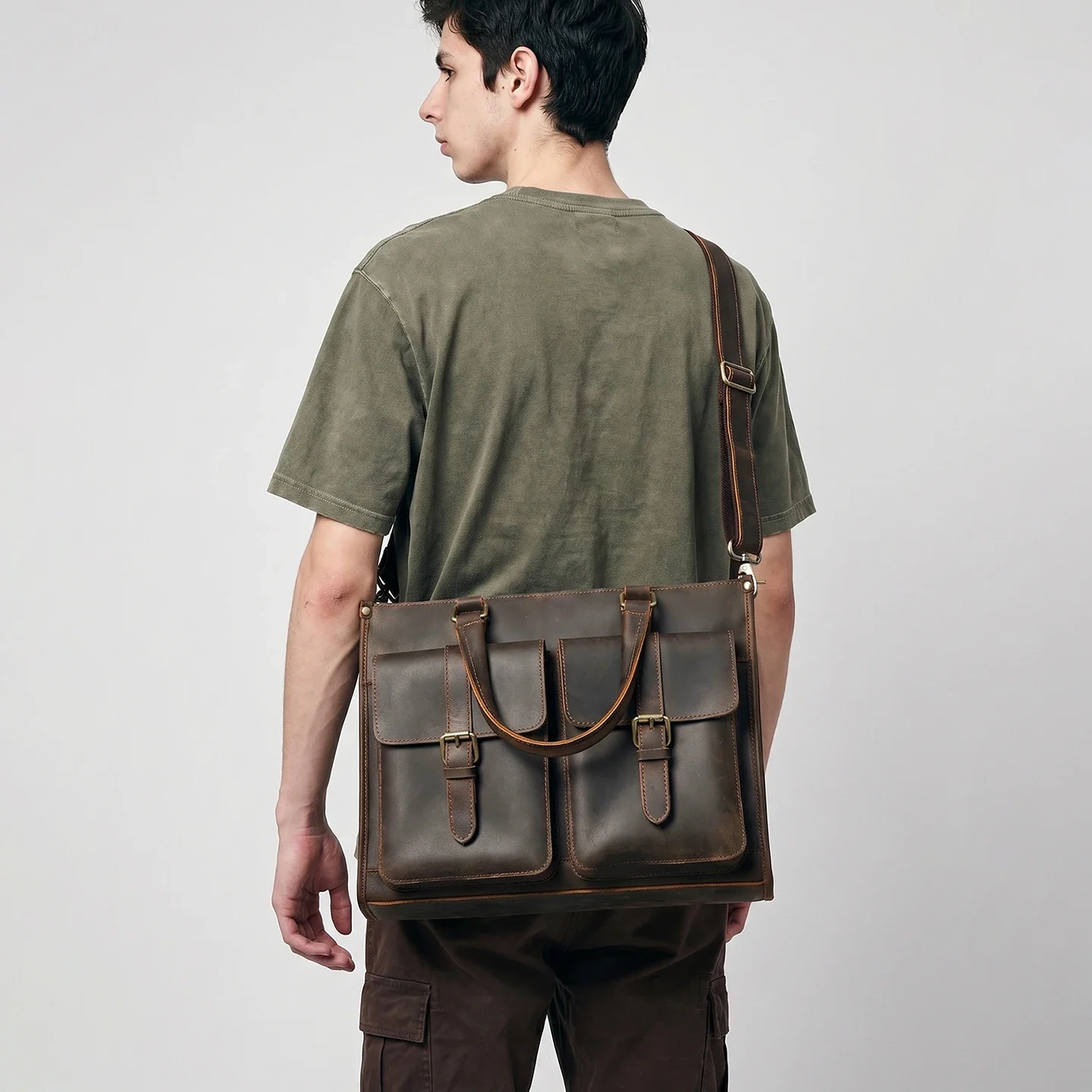 Leather Work Bag Laptop - 빈티지 정품 가죽 남성 크로스바디 숄더