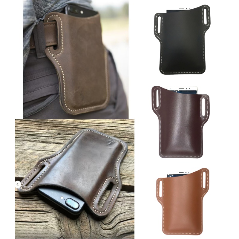 Leather Work Bag Laptop - 야외용 레트로 가죽 휴대폰 허리 가방