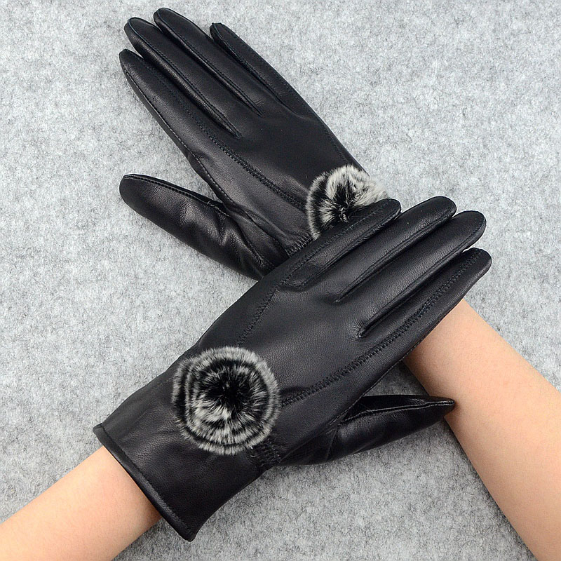 Leather Work Winter Gloves - 여성 겨울 정품 가죽 장갑 양모