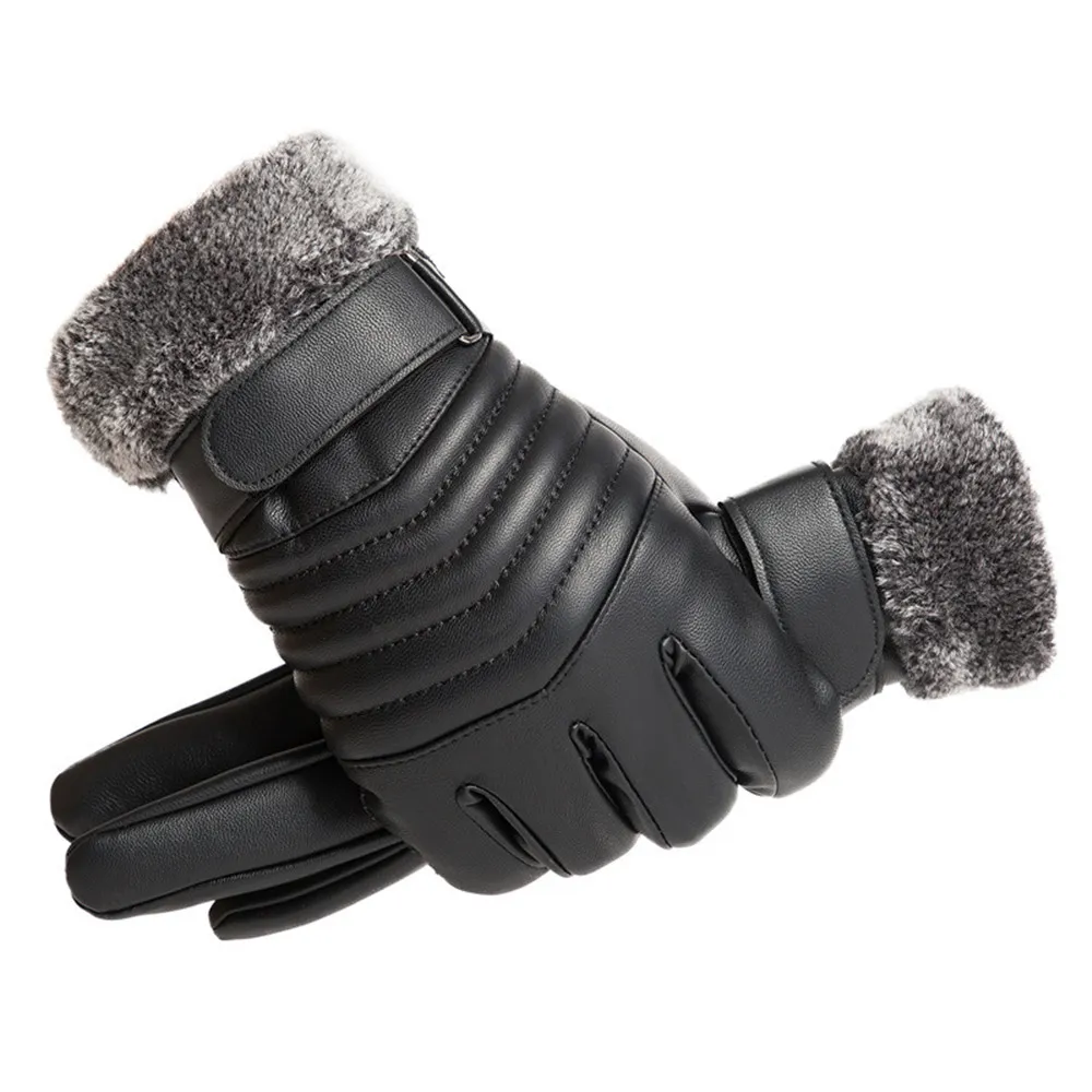 Leather Work Winter Gloves - 남성용 모피 입 봉제 절연 장갑,