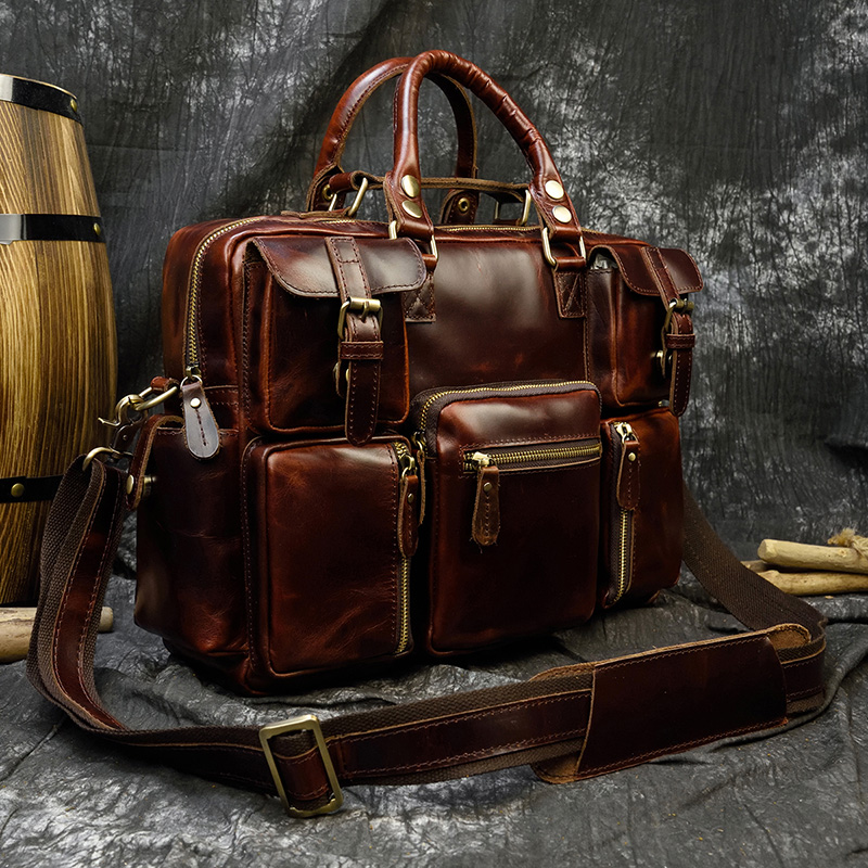 남성용 진짜 가죽 서류 가방, 적갈색 광택 빈티지 암소 - Leather Work Bag Laptop 리뷰 및 가격