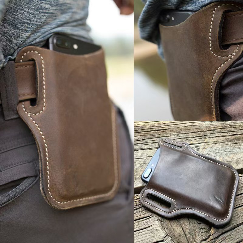 야외용 레트로 가죽 휴대폰 허리 가방 벨트 착용 남성용 - Leather Work Bag Laptop 리뷰 및 가격
