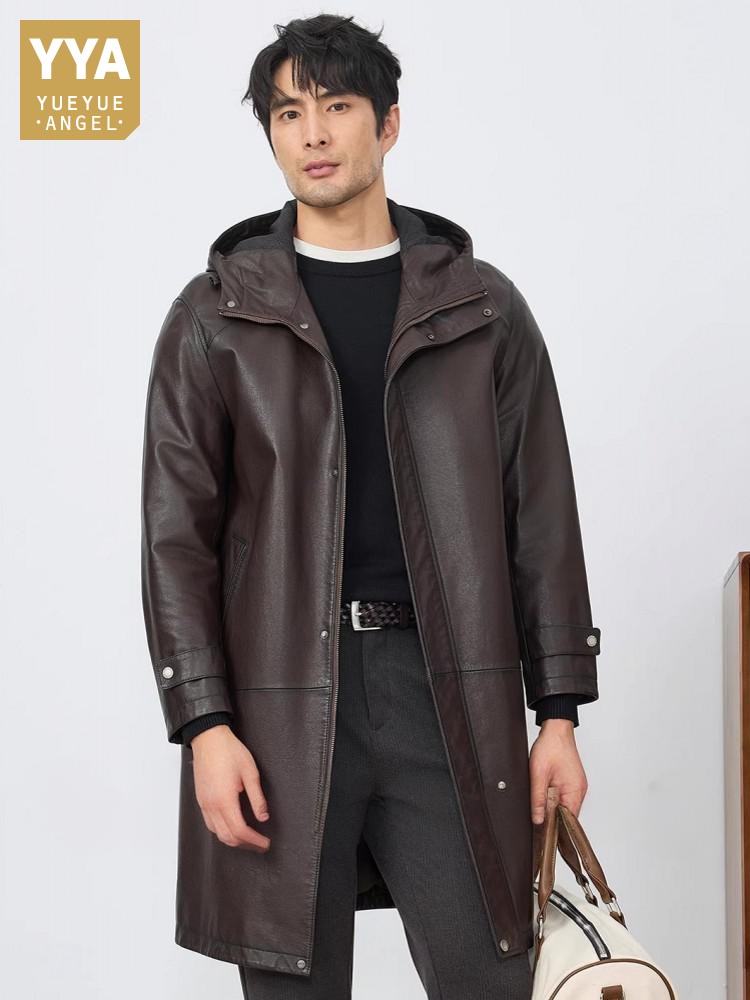 패션 남성용 가을 신상 후드 소가죽 진짜 가죽 롱 재킷 - Leather Work Jacket With Hood 리뷰 및 가격