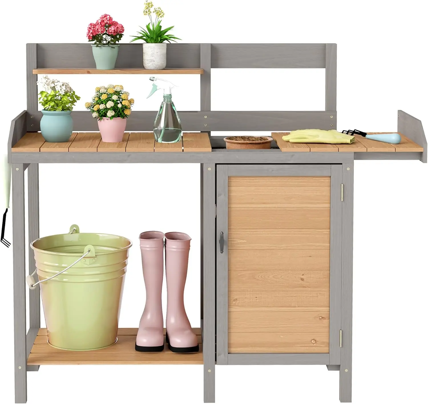 싱크대가 있는 나무 재질의 화분 작업대, 수납공간이 있 - Leatherwork Bench 리뷰 및 가격